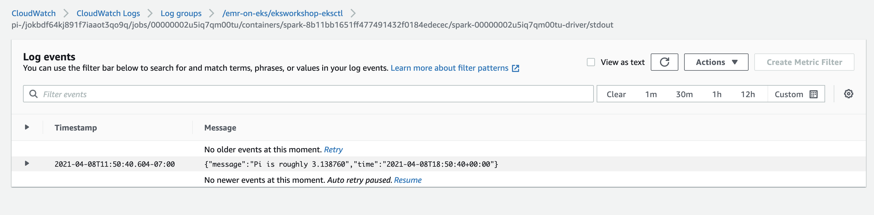 EMR on EKS cloudwatch logs