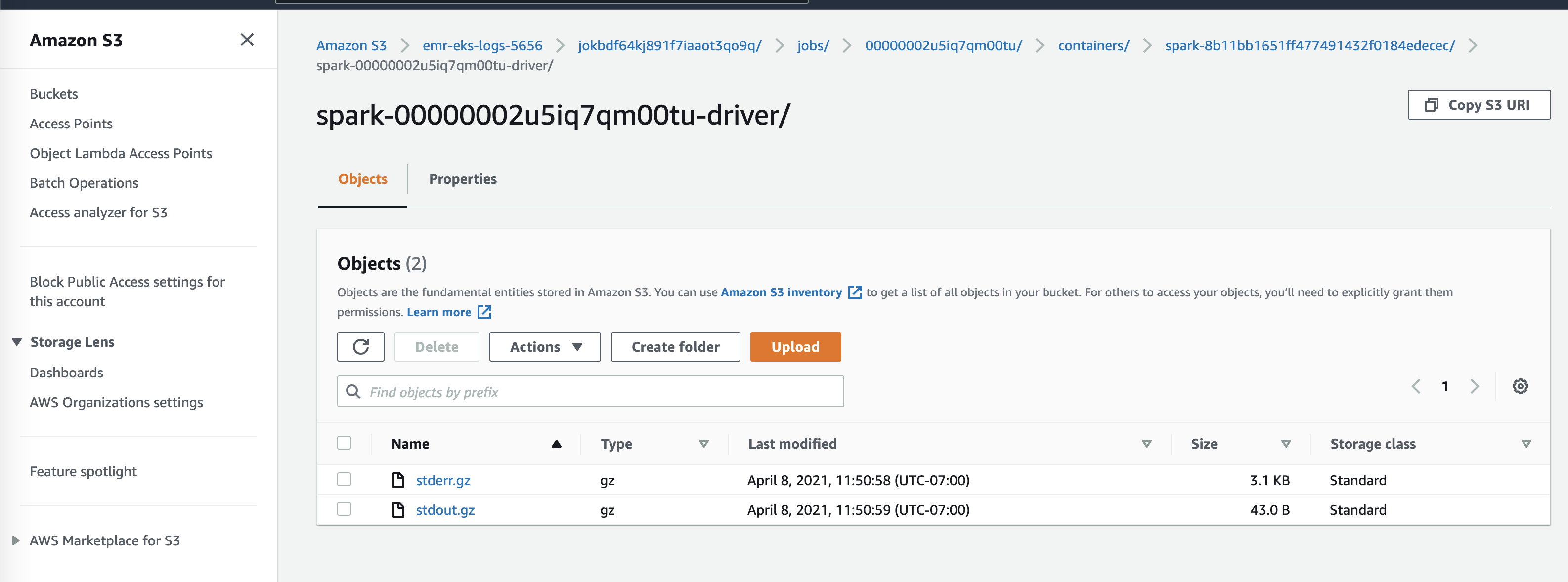 EMR on EKS cloudwatch logs