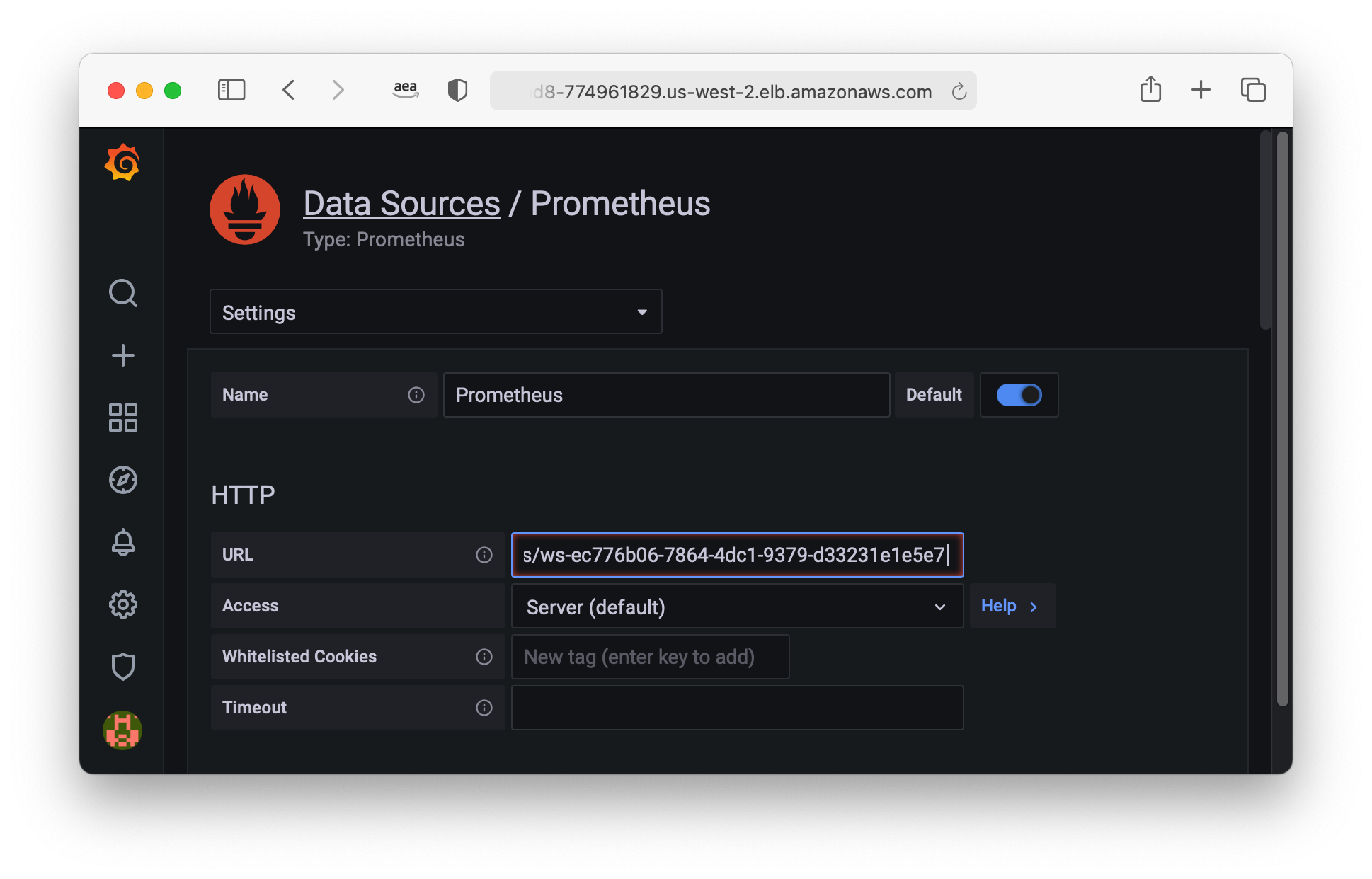 Grafana console - prometheus config - url